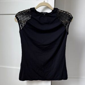 MICHI Black Short Sleeve Top with Mesh Detail